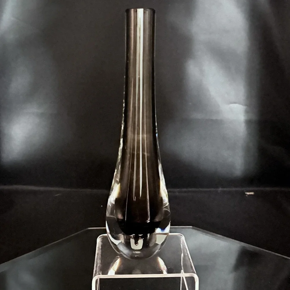 Vintage Caithness Stroma Peat Cased‎ Glass Flower Bud Vase Heavy Flat Bottom EUC